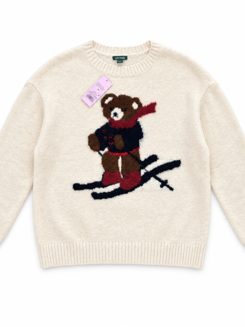 wild fable Cream Sweater with Skiing Bear Graphic NWT